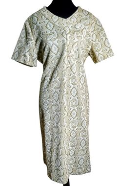 Vintage 60's Gold Metallic Jacquard Cocktail Dress Better Half Approx Size 10-12